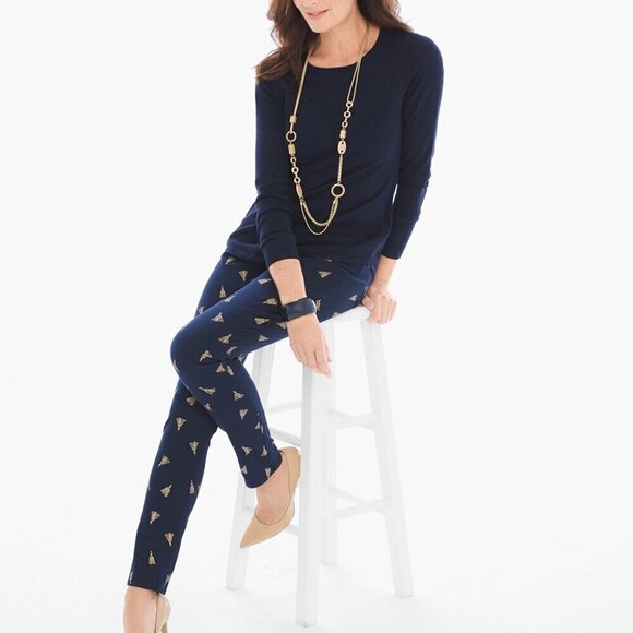 Chico's Navy So Slimming Gold Tassel Girlfriend Ankle Pants Sz 8 - Picture 12 of 13